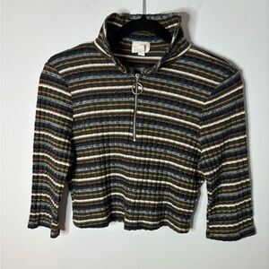 Striped Cropped Quarter-Zip Top